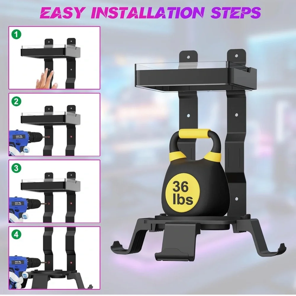 Wall Mount for Xbox Series X/S-Wall Mount Kit with 2 Controller Holder